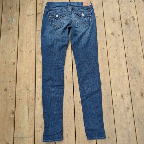 True Religion Women's Dark Wash Skinny Jeans with Embellished Buttons - Size 27 - Picture 7 of 10